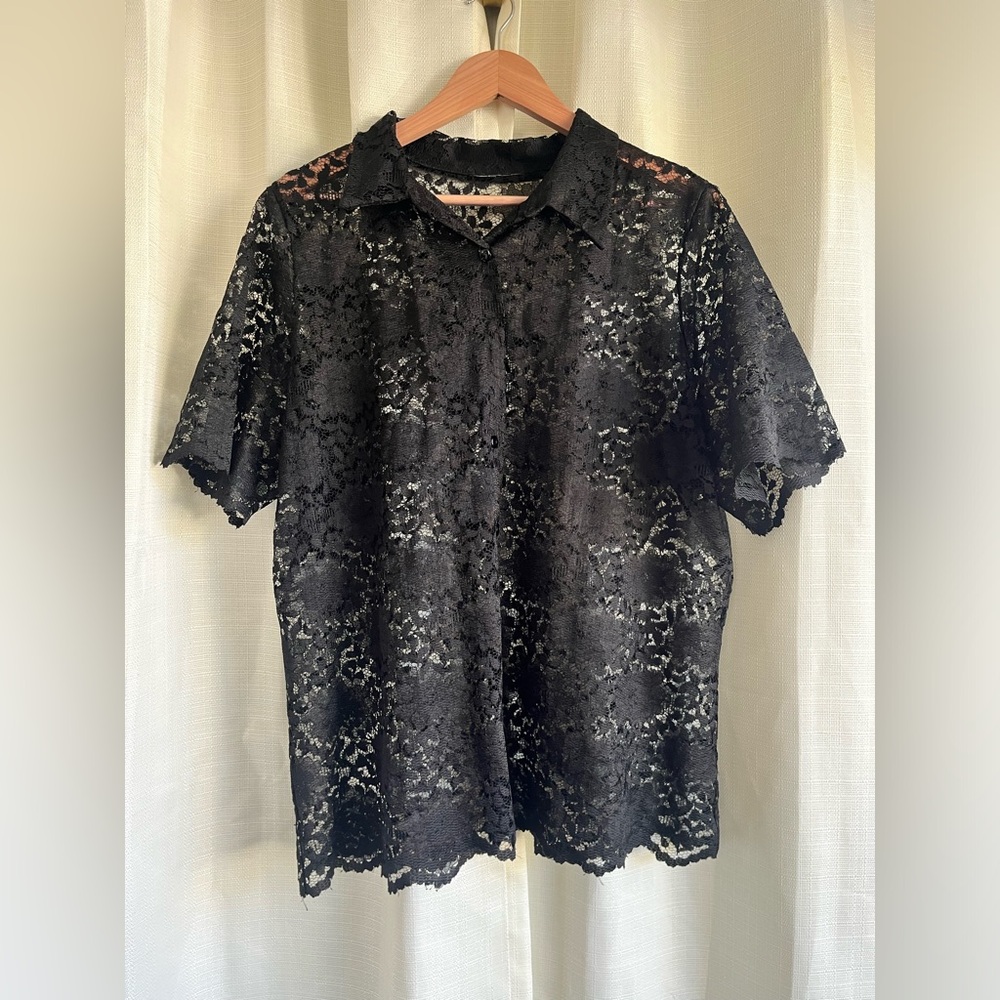 Boxy Lace Collared Button Up